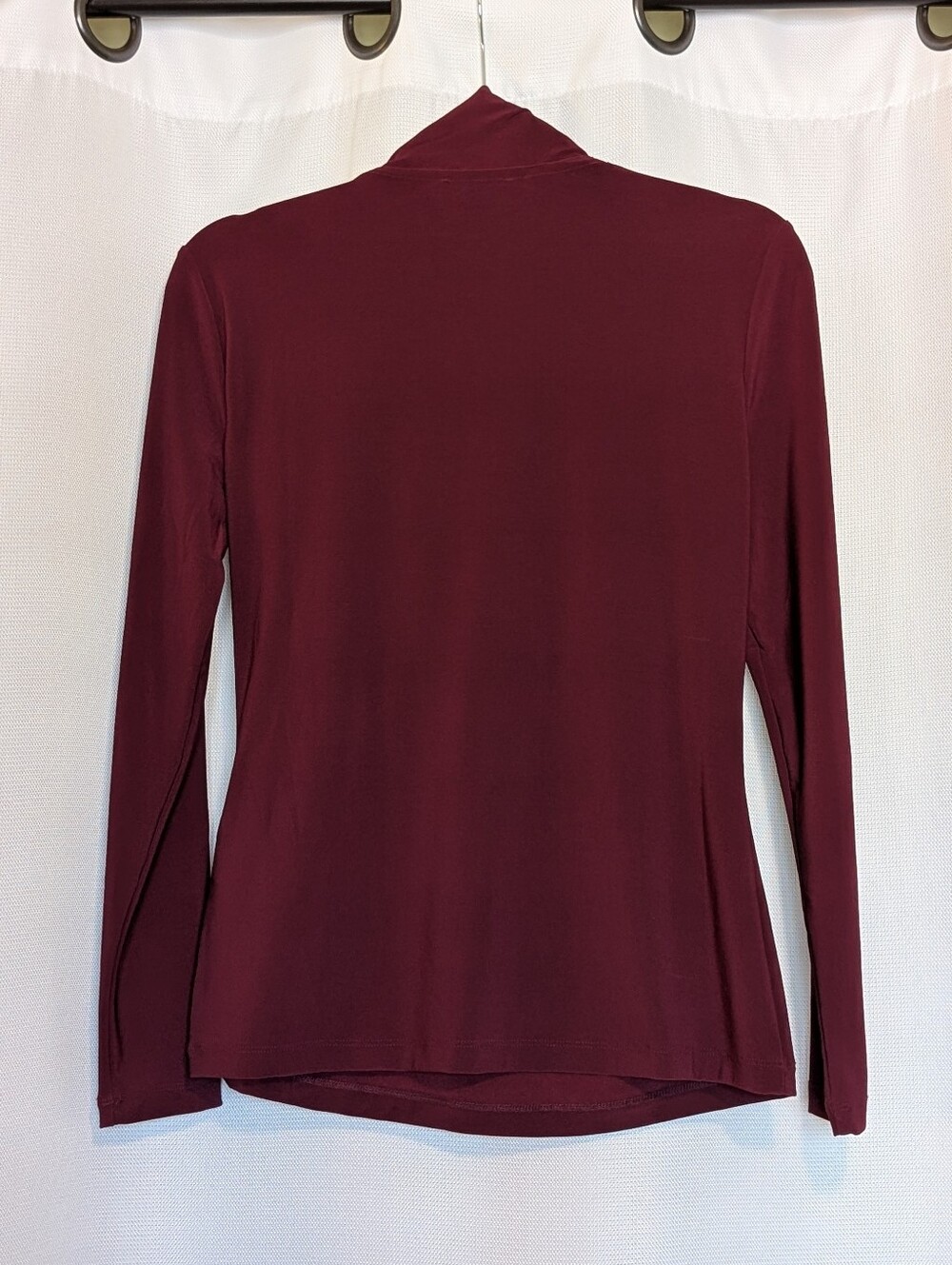DKNY Burgundy Soft Draping Wrap Front Long Sleeve Blouse Top Size S - Picture 3 of 6